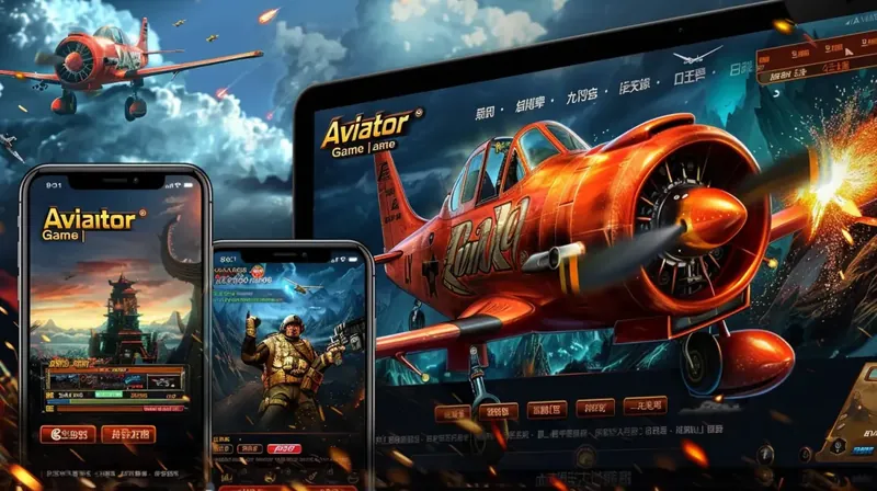 The exciting Aviator game, available on 999bd, is displayed on multiple devices including a tablet and smartphones. The screens show vintage airplanes in action-packed scenes.