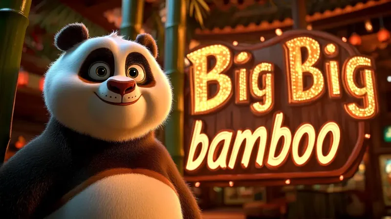 A promotional image for the Big Big bamboo slot game available at 999bd. It features a cute, smiling 3D panda character next to a brightly lit game logo.