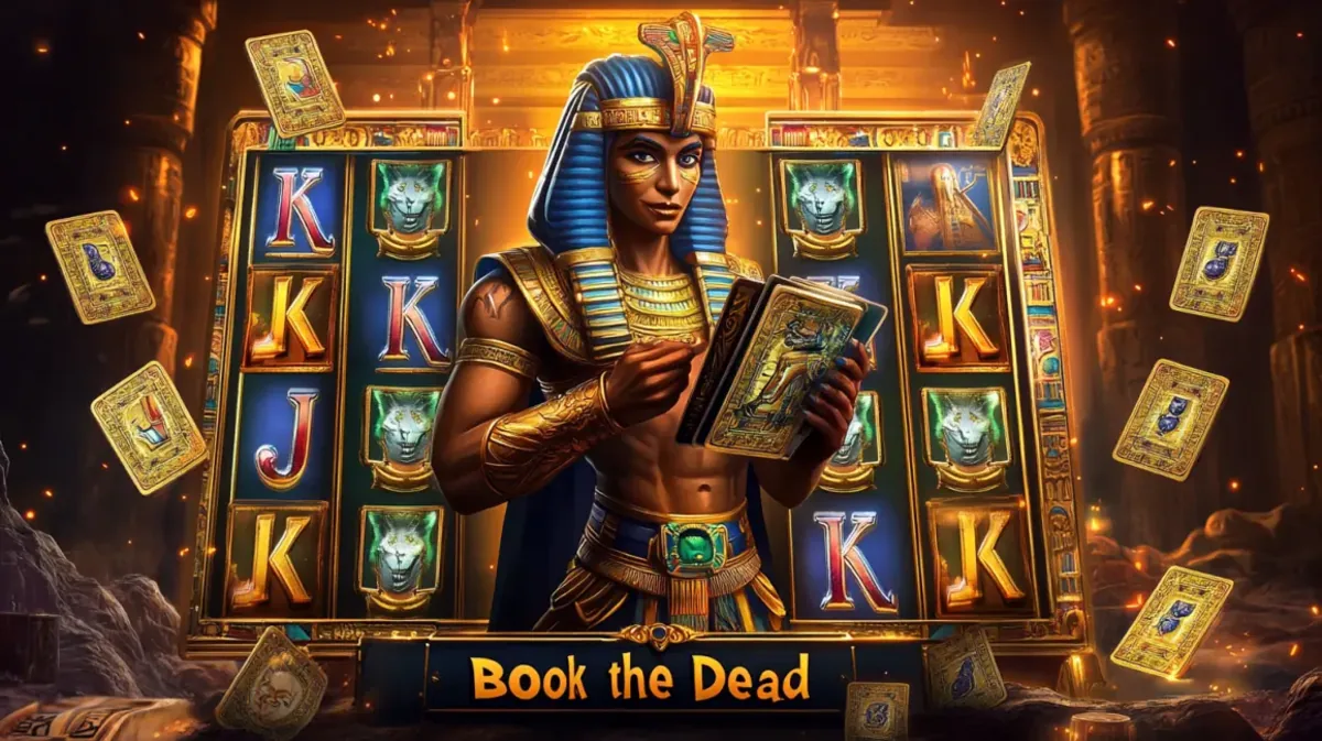 A banner for the Book the Dead slot game on 999bd. It features an Egyptian pharaoh holding the book in front of a golden slot reel with ancient symbols.